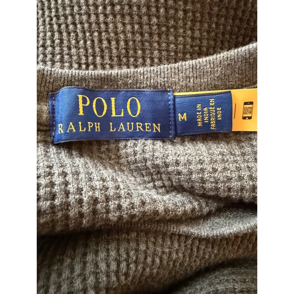 Polo Ralph Lauren Mens Thermal Shirt Long Sleeve Waffle Knit Olive‎ Pony Money M